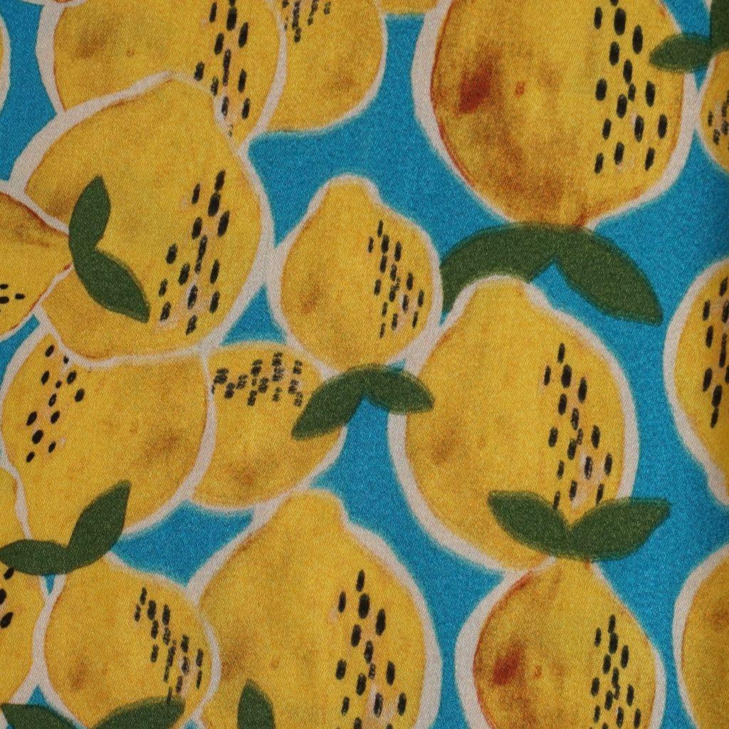 Preview: Viskose Druck Zitronen gelb türkis